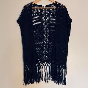 Knit Kimono | Cardigan Sweater Vest | Knit Kimono | Black | Tassels | Small
